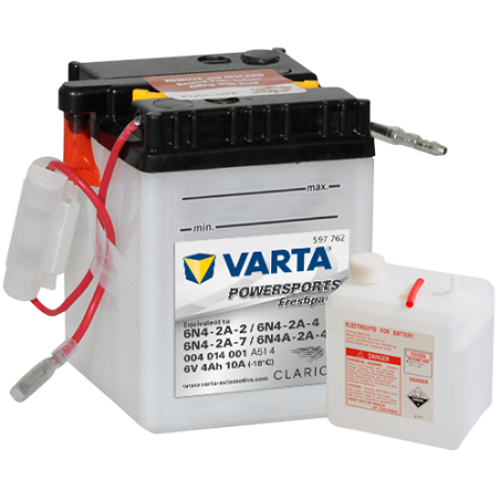 Montaje de Bateria Varta 6N4-2A 004014001 4Ah 10A 6V Powersports Freshpack