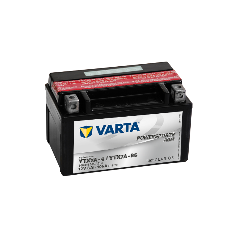Montaje de Bateria Varta YTX7A-4,YTX7A-BS 506015005 6Ah 105A 12V Powersports Agm