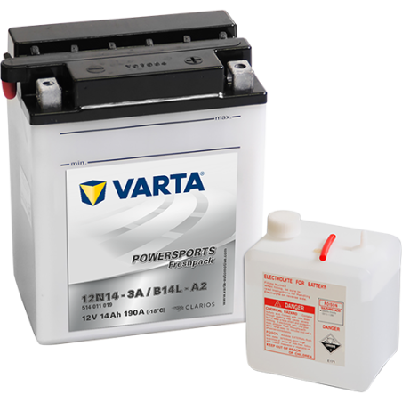 Montaje de Bateria Varta 12N14-3A,YB14L-A2 514011014 14Ah 190A 12V Powersports Freshpack - 1