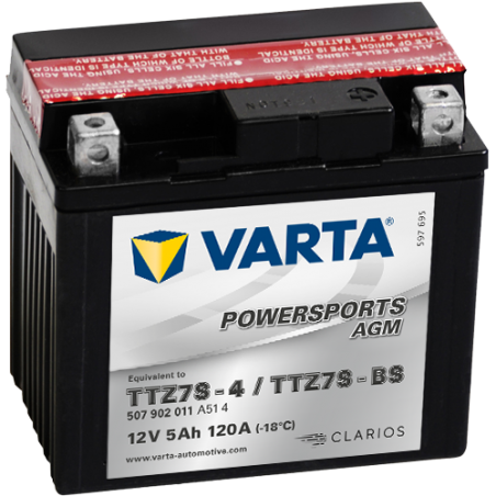 Montaje de Bateria Varta TTZ7S-4,TTZ7S-BS 507902011 5Ah 120A 12V Powersports Agm