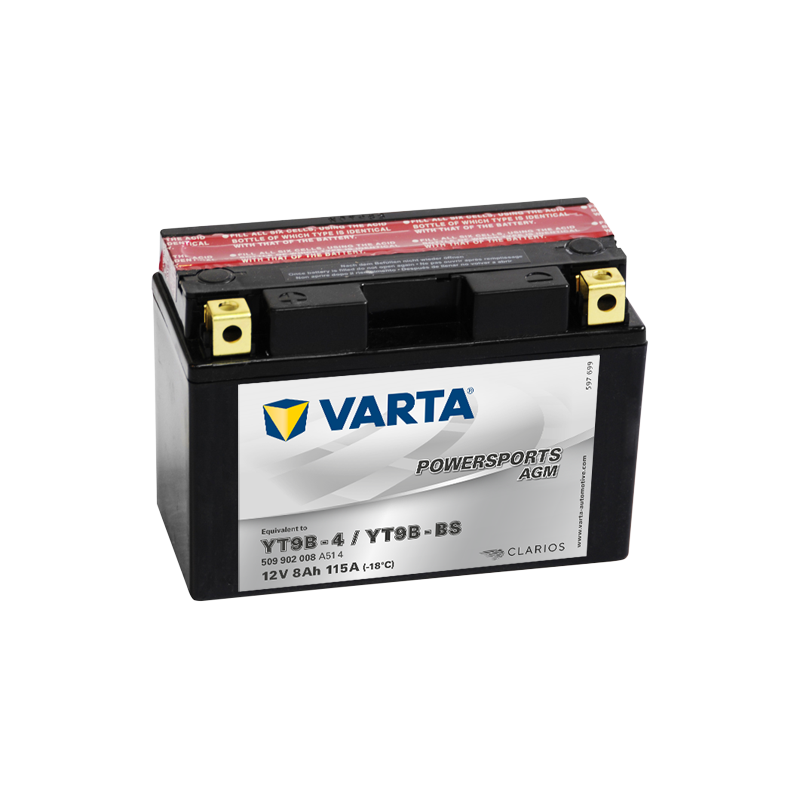 Montaje de Bateria Varta YT9B-4,YT9B-BS 509902008 8Ah 115A 12V Powersports Agm