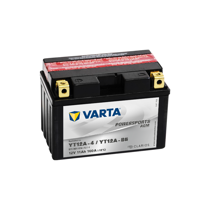 Montaje de Bateria Varta YT12A-4,YT12A-BS 511901014 11Ah 160A 12V Powersports Agm