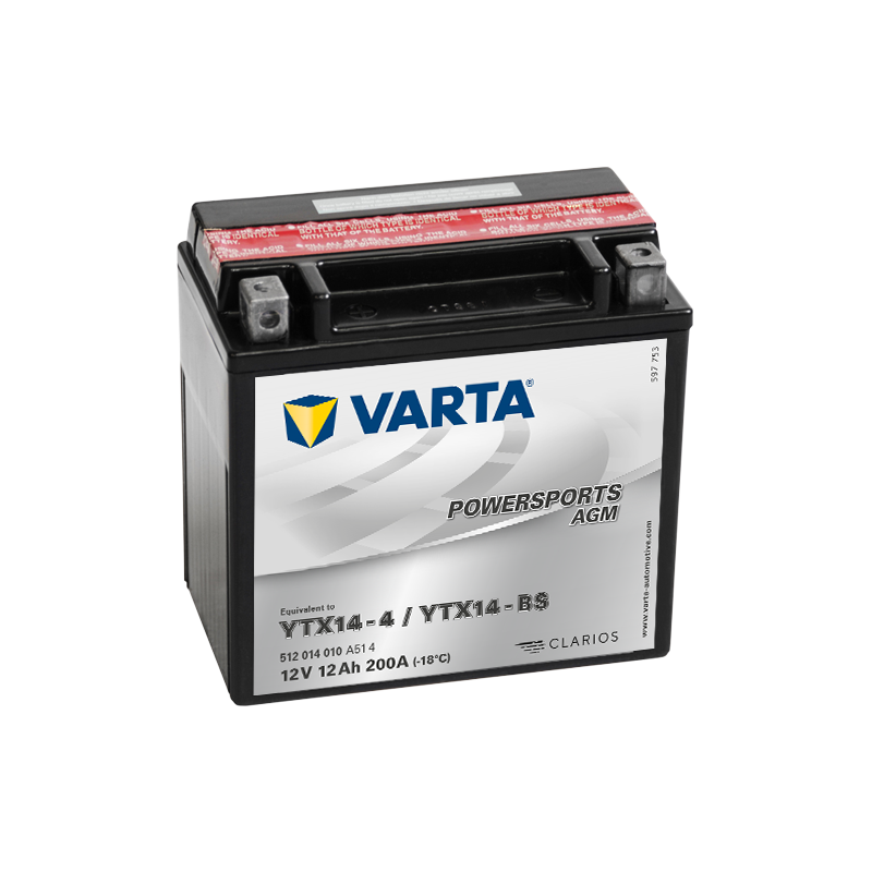Montaje de Bateria Varta YTX14-4,YTX14-BS 512014010 12Ah 200A 12V Powersports Agm