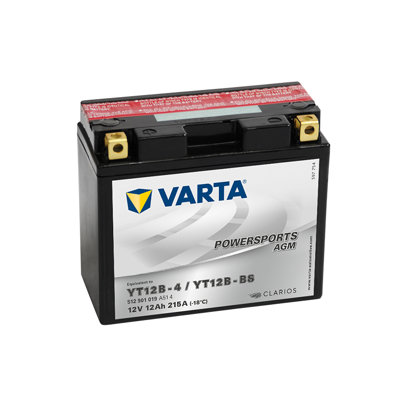 Montaje de Bateria Varta YT12B-4,YT12B-BS 512901019 12Ah 215A 12V Powersports Agm