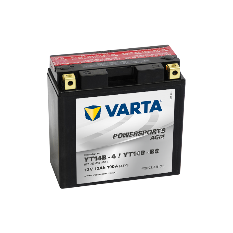 Montaje de Bateria Varta YT14B-4,YT14B-BS 512903013 12Ah 190A 12V Powersports Agm