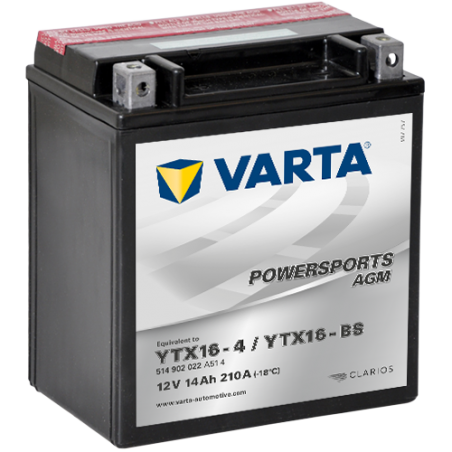 Montaje de Bateria Varta YTX16-4,YTX16-BS 514902022 14Ah 210A 12V Powersports Agm