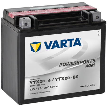 Montaje de Bateria Varta YTX20-4,YTX20-BS 518902026 18Ah 250A 12V Powersports Agm