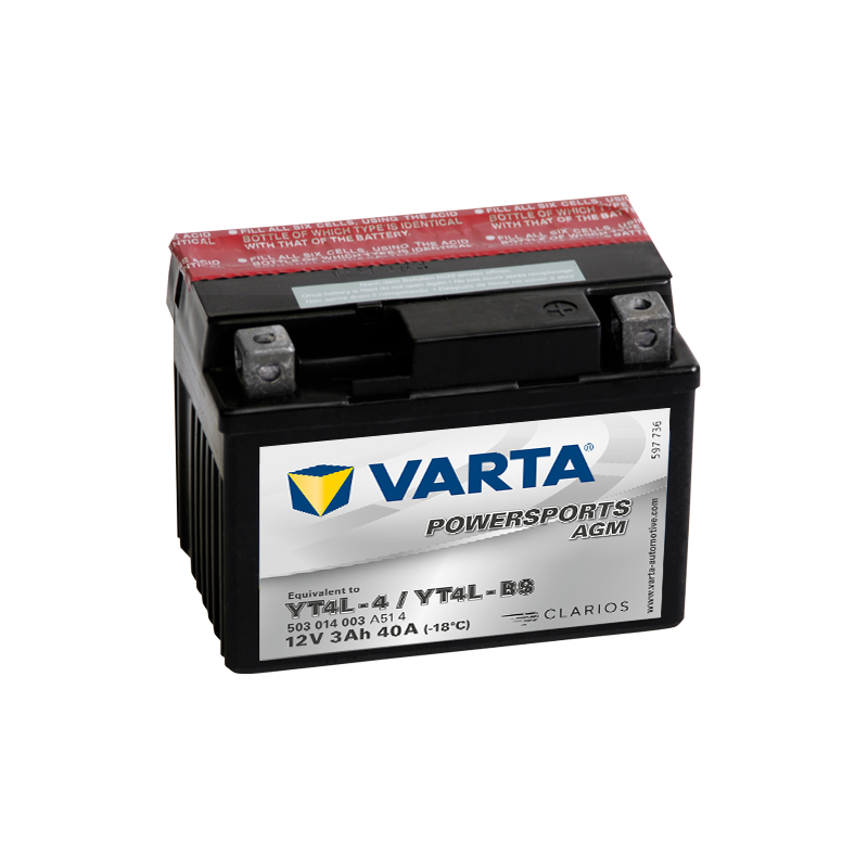 Montaje de Bateria Varta YT4L-4,YT4L-BS 503014003 3Ah 40A 12V Powersports Agm